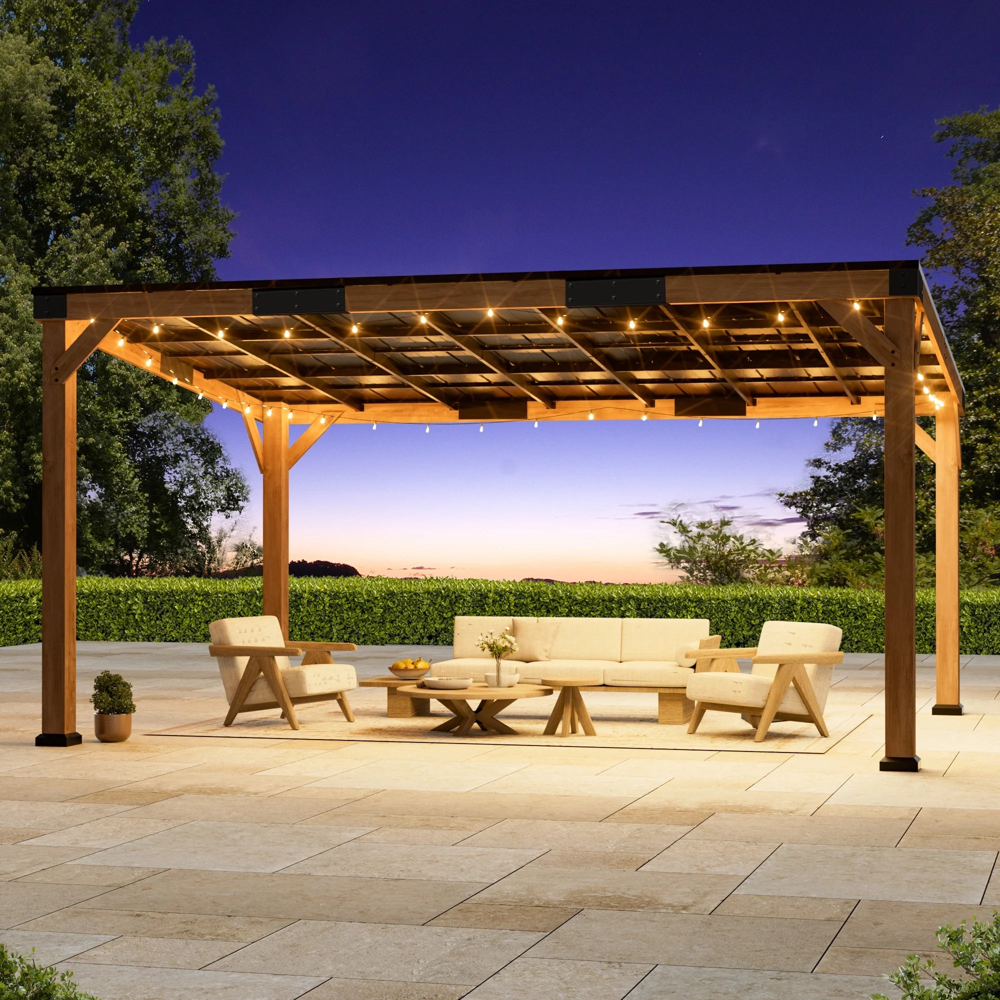 Modern Shade 12'x16' Supreme Cedar Wood Gazebo Hardtop Slope Roof for Backyard Deck
