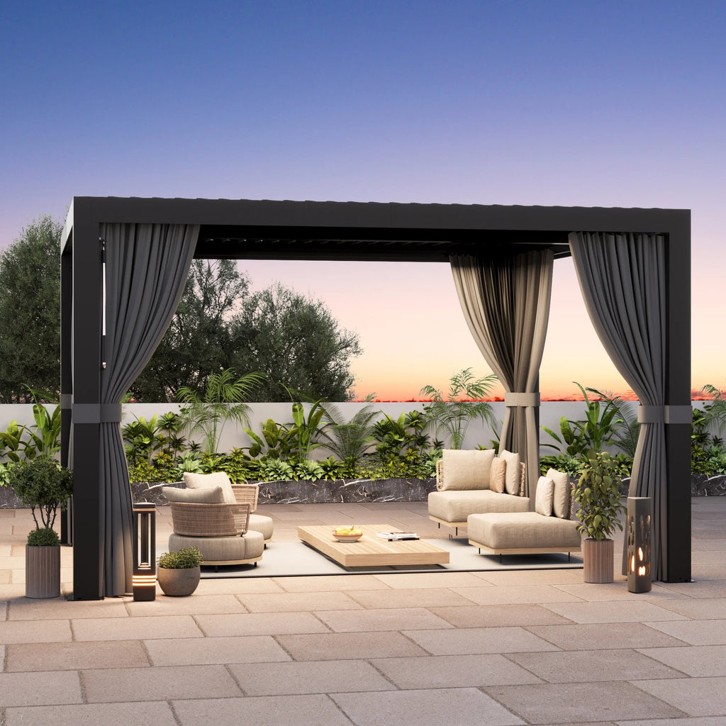 Modern Shade Aurora 10'x12' Louvered Pergola, Adjustable Waterproof Roof with Drainage, Reinforced Frame for Patio & Deck, Black