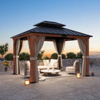 Modern Shade Rosewood Wood Gazebo - 11' x 13' Cedar Framed Double Steel Roof Permanent Patio Gazebo