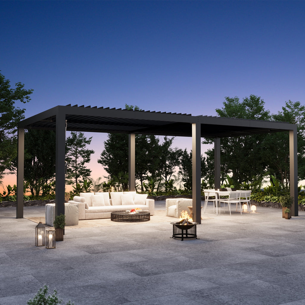 Modern Shade Aurora 10'x20' Louvered Pergola, Adjustable Waterproof Roof with Drainage, Reinforced Frame for Patio & Deck, Black