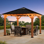 Modern Shade Tranquil Grove 11'x11’Hardtop Gazebo,Cedar Framed Pavilion with Galvanized Steel Roof,Permanent Patio Metal Gazebo for Outdoor Brown