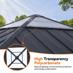 Modern Shade 11'x11' Cedar Wood Gazebo - Hardtop Galvanized Steel and Polycarbonate Roof for Garden，Backyard，Patio