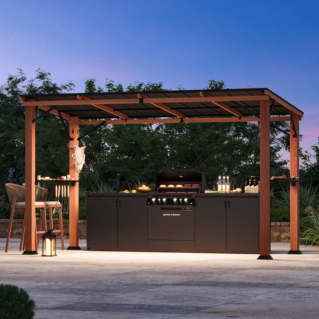 Covered Outdoor 6' x 12' Cedar Wood Gazebo with Hardtop Slope Roof,Permanent Grill Gazebo for Outdoor Backyard Brown