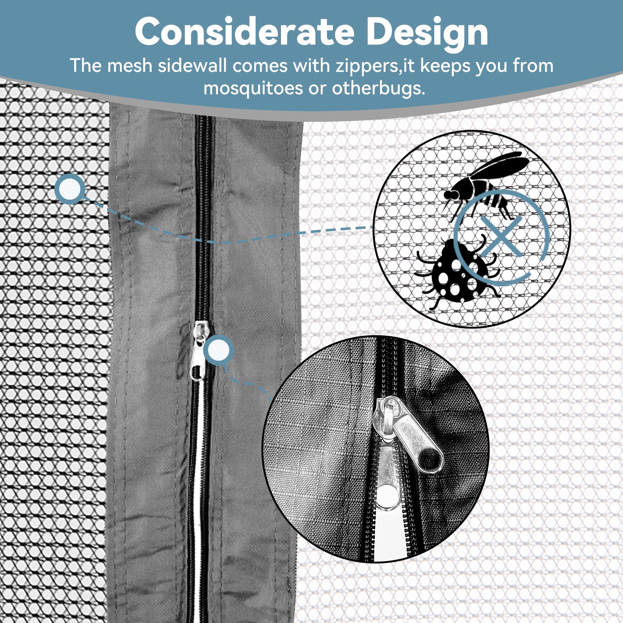 Covered Outdoor 10‘ x12’ Gazebo Replacement Mosquito Net 4 Panel Easy Install Grey