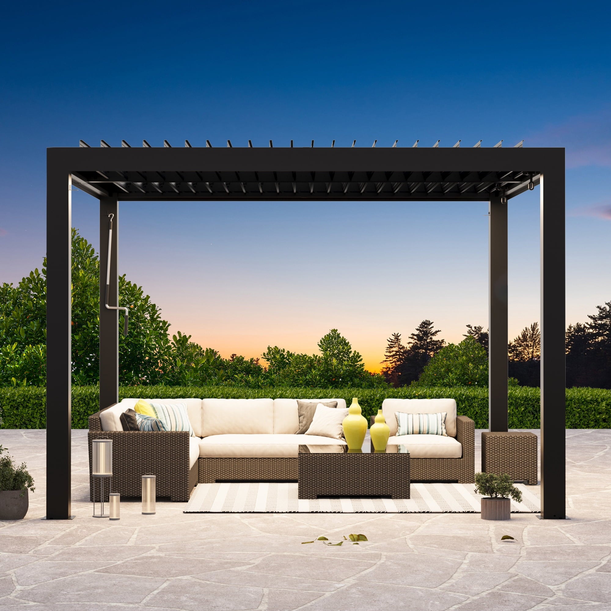 Modern Shade Aurora 10'x10' Louvered Pergola, Adjustable Waterproof Roof with Drainage, Reinforced Frame for Patio & Deck, Black