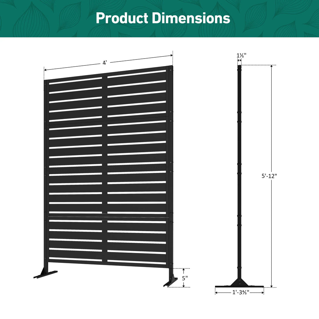 Modern Shade 72" Hx 48" W Metal Privacy Screen - Black Freestanding Outdoor Fence Panel for Privacy/ Space Division