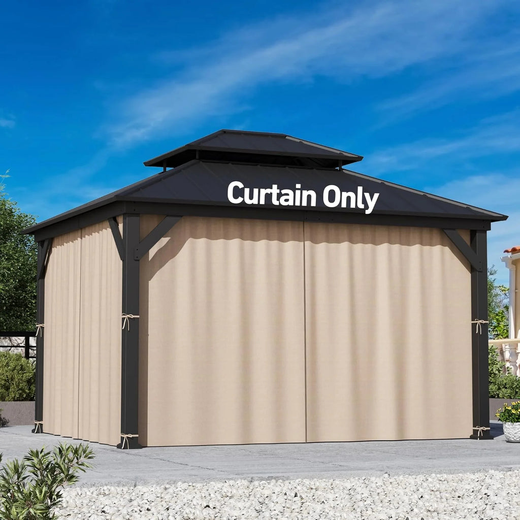 Covered Outdoor Universal 11' x13' Gazebo Curtain Replacement 4 Panel Waterproof Sidewalls for Outdoor Curtain Only