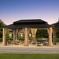 Modern Shade 12' x 20' Hardtop Gazebo with 4 LED Lights, Outdoor Gazebo with Double Galvanized Steel Roof，USB Charging Port Bronw