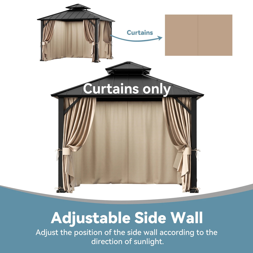 Covered Outdoor Universal 8' x8' Gazebo Curtain Replacement 4 Panel Sidewalls with Zipper, Replacement for Outdoor Curtain Only