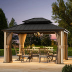 Modern Shade 12' x 14' Hardtop Gazebo with 4 LED Lights, Outdoor Gazebo with Double Galvanized Steel Roof，USB Charging Port Black