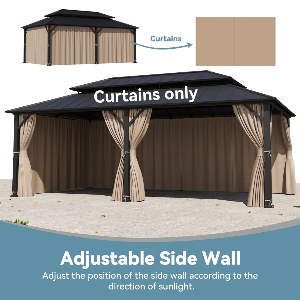 Covered Outdoor Universal 12' x24' Gazebo Curtain Replacement 6 Panel Waterproof Sidewalls Curtain Only