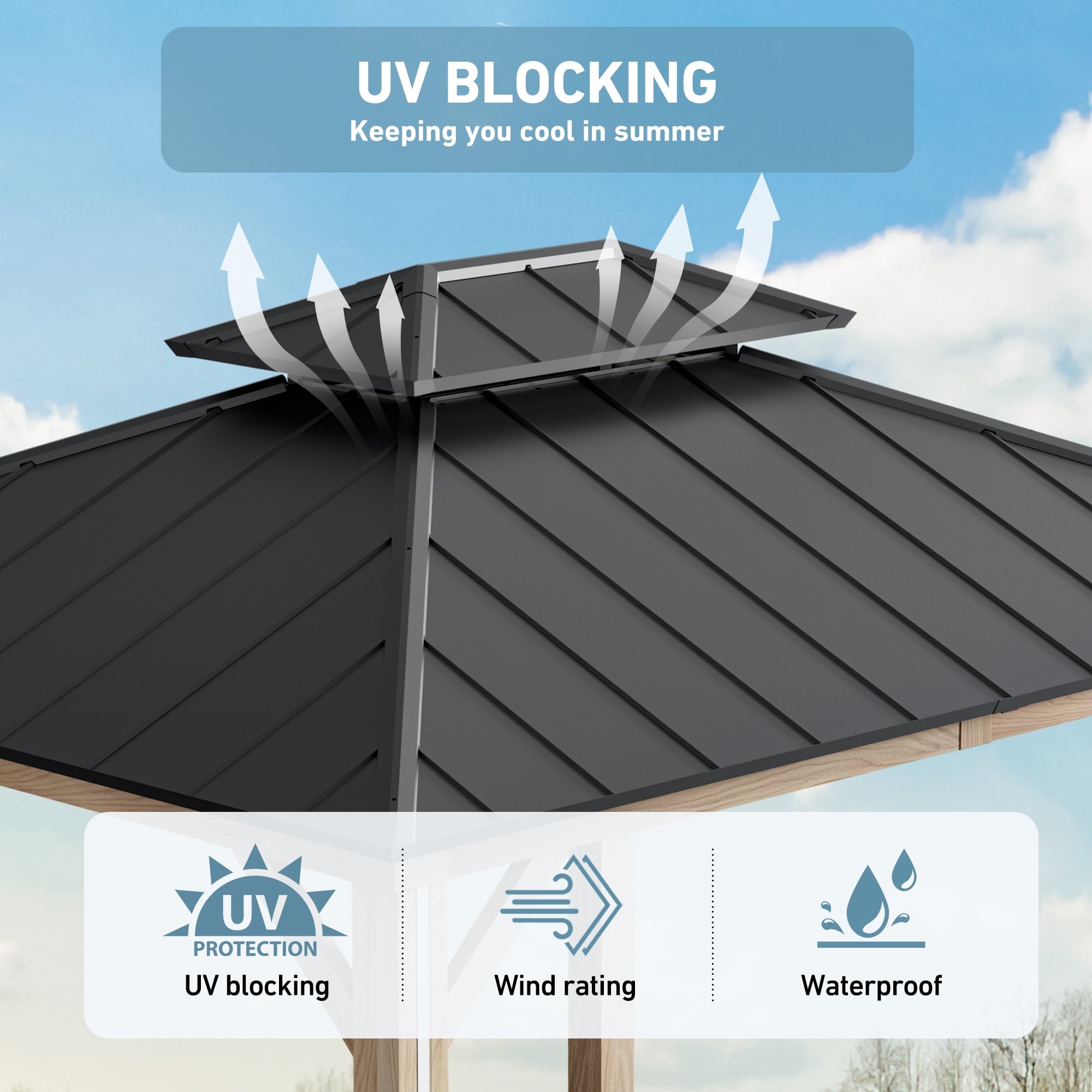Modern Shade 10' x 12' Hardtop Gazebo with 4 LED Lights, Outdoor Gazebo with Double Galvanized Steel Roof，USB Charging Port Bronw