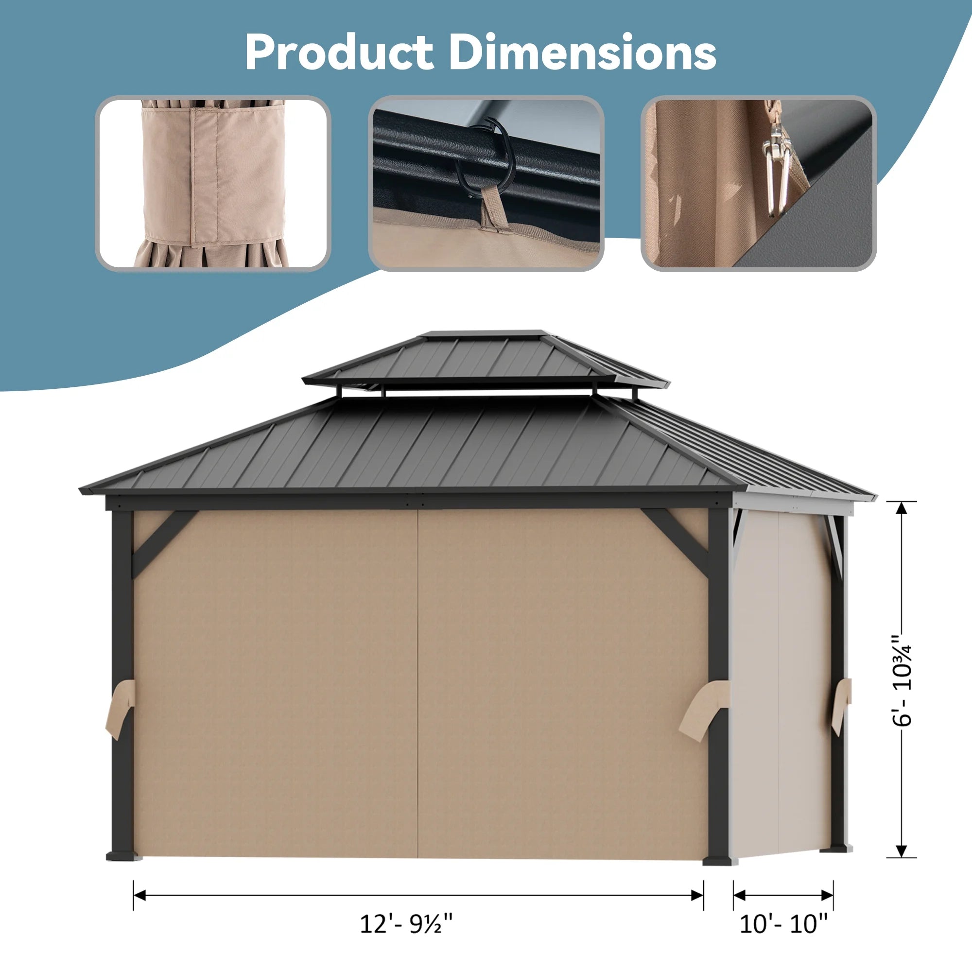 Covered Outdoor Universal 11' x13' Gazebo Curtain Replacement 4 Panel Zippered Sidewalls Grey