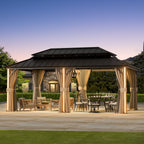 Modern Shade 12' x 20' Hardtop Gazebo with 4 LED Lights, Outdoor Gazebo with Double Galvanized Steel Roof，USB Charging Port Black