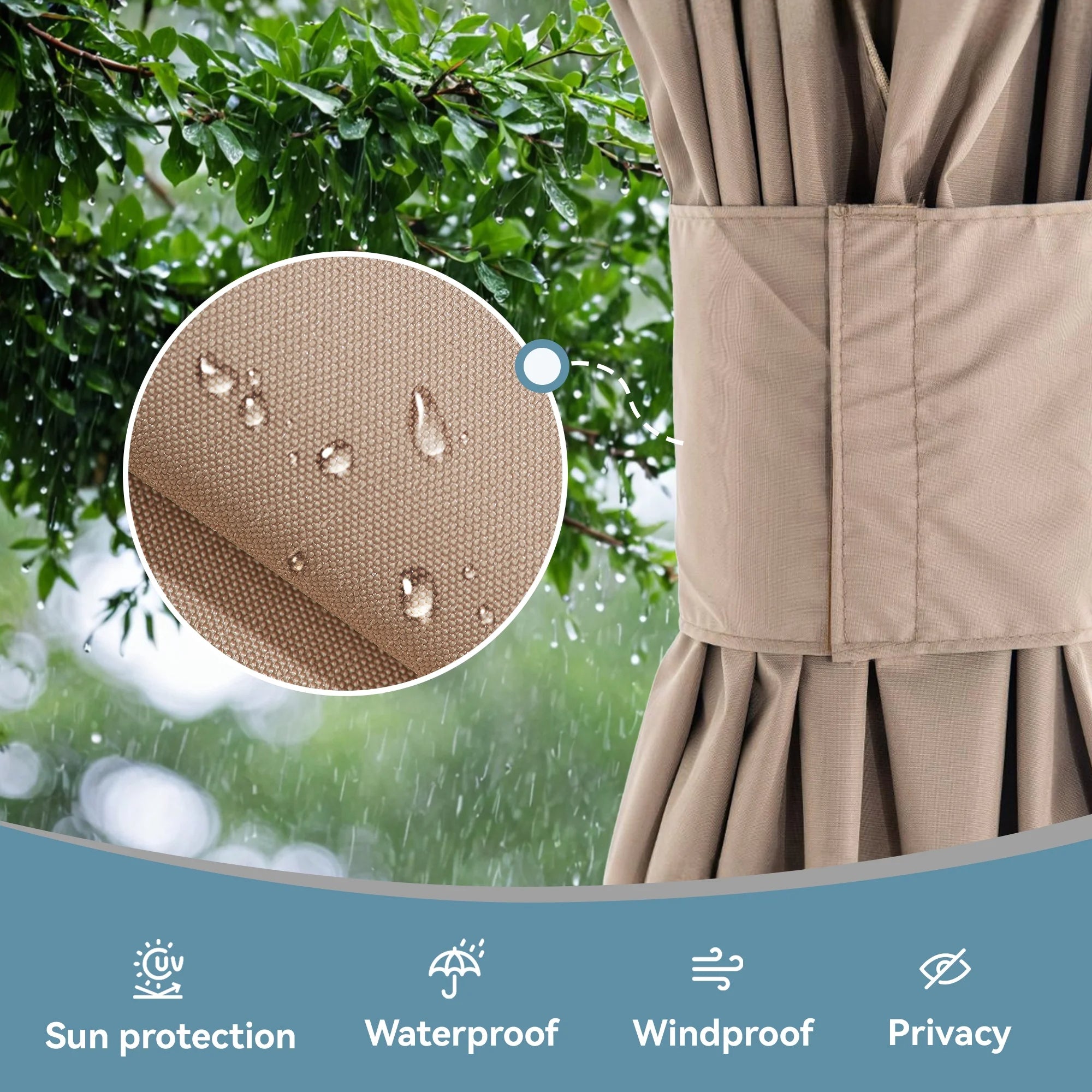 Covered Outdoor Gazebo Curtain Replacement 10' x12' 4- Panel Waterproof Sun- Protective( Curtain Only)