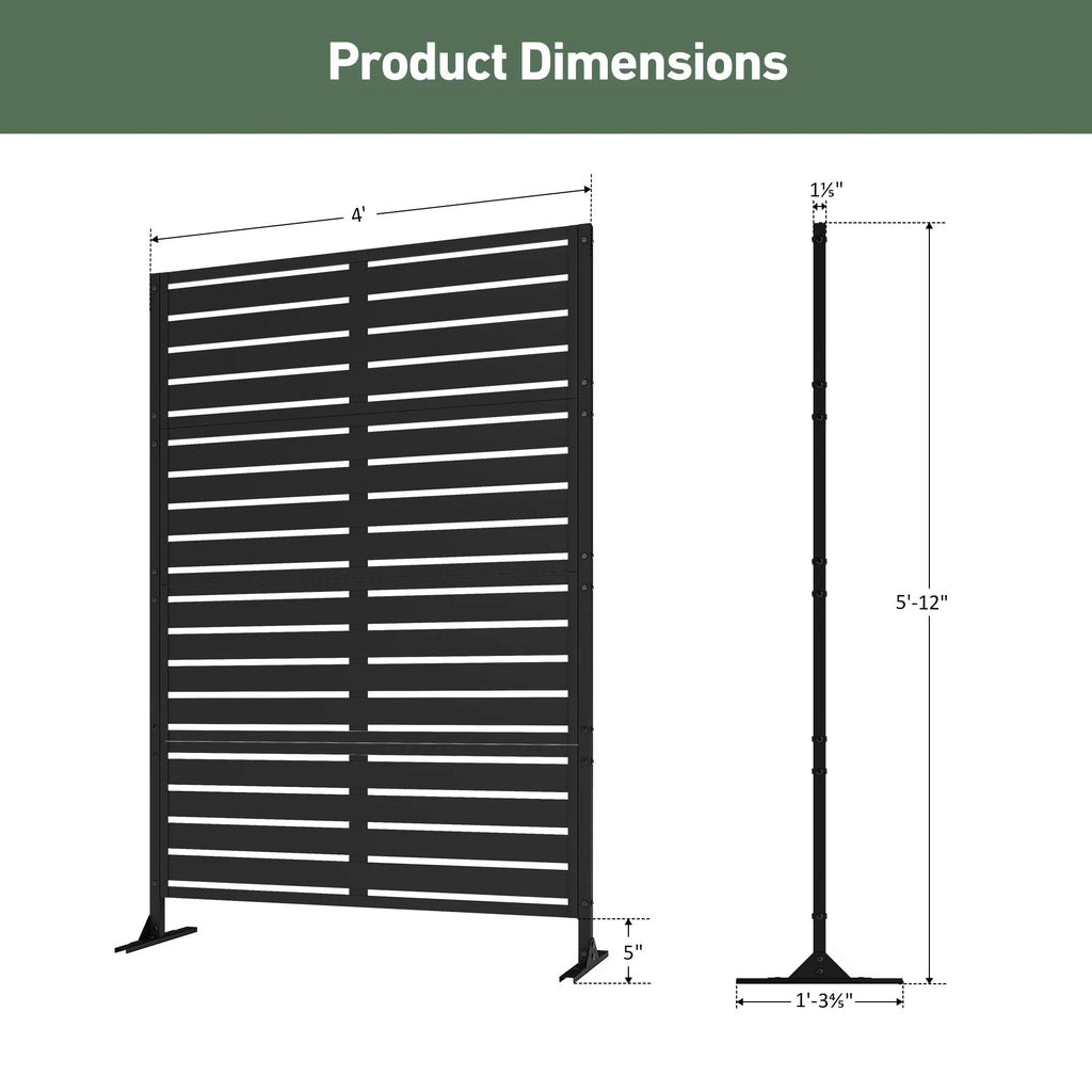 Modern Shade 72"H x 48"W Metal Privacy Screen 3-Panel Universal Ground Kit Modular Design for Patio Garden Black