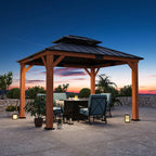 Modern Shade 10'x12' Cedar Wood Hardtop Gazebo with Double Steel Roof and Mosquito Net Rods