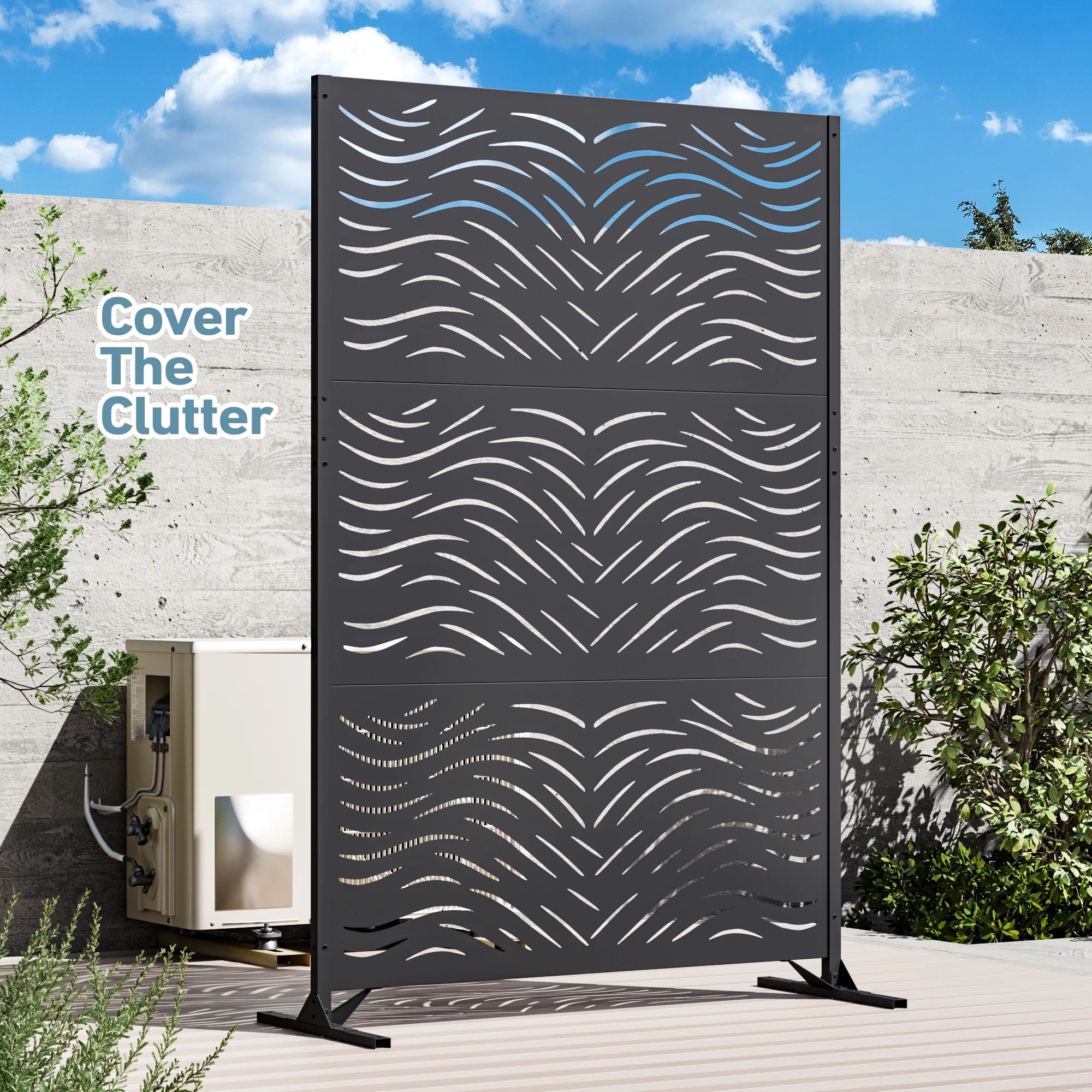 Modern Shade 4x6 FT Metal Privacy Screen, Freestanding Outdoor Decorative Panel, (Ripple Flow)
