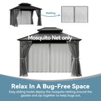 Covered Outdoor 10‘ x12’ Gazebo Replacement Mosquito Net 4 Panel Easy Install Grey