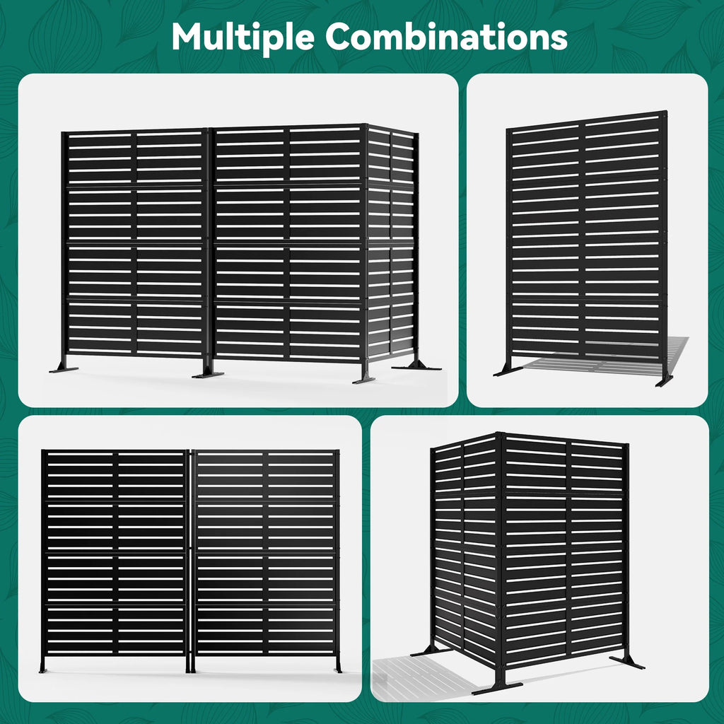 Modern Shade 72" Hx 48" W Metal Privacy Screen - Black Freestanding Outdoor Fence Panel for Privacy/ Space Division