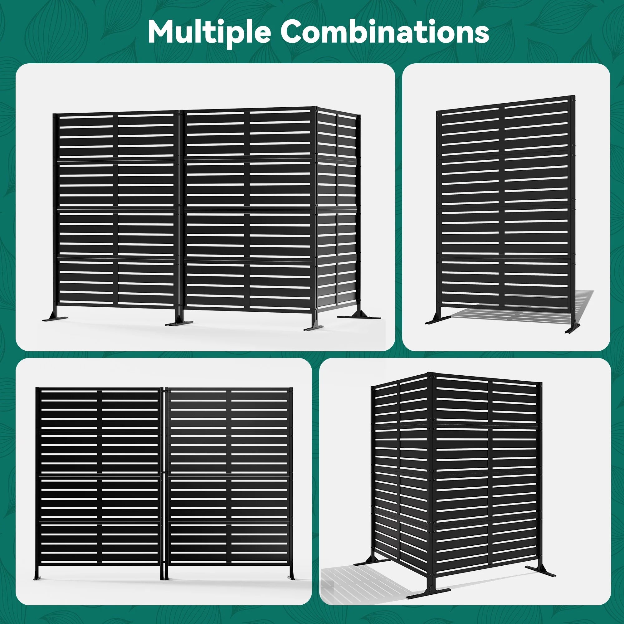 Modern Shade 72" Hx 48" W Metal Privacy Screen - Black Freestanding Outdoor Fence Panel for Privacy/ Space Division