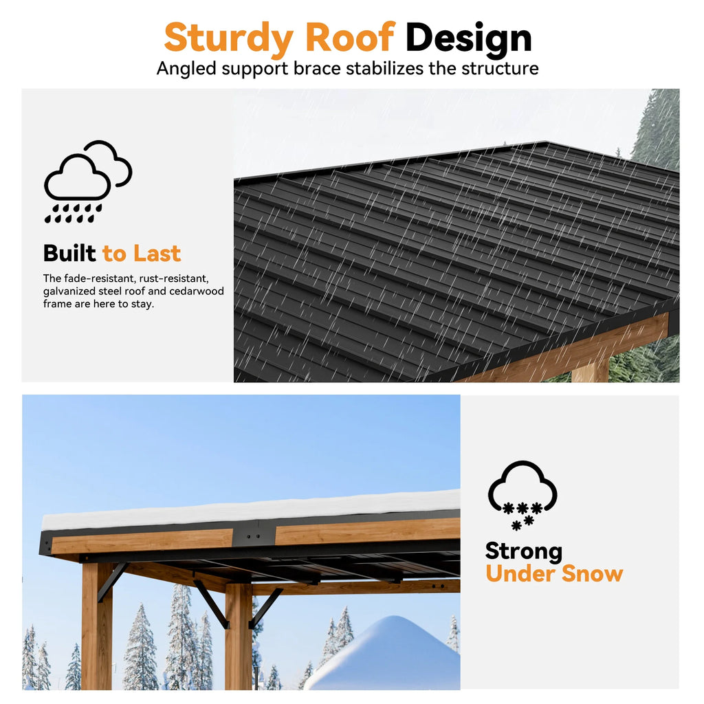 Modern Shade 6'x12' Cedar Hardtop Gazebo with Galvanized Steel Roof & FSC-Certified Frame - All-Weather Oua