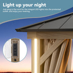 Modern Shade 12'x16' Hardtop Gazebo Wood-Look Aluminum 4 LED Lights USB Ports for Outdoor Patio Deck