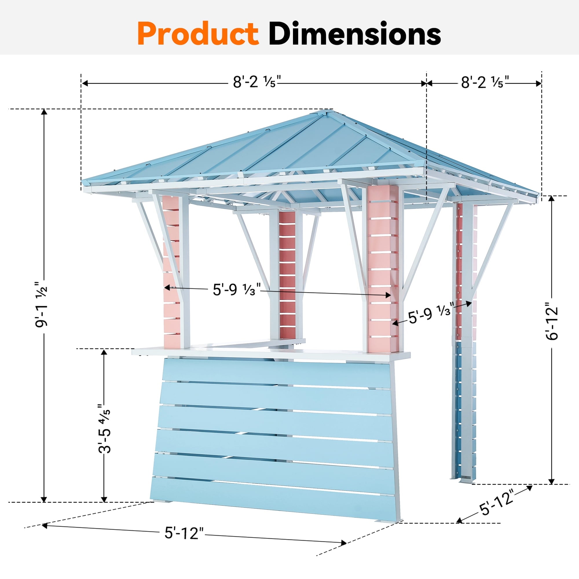 Modern Shade Permanent Coastal Dream Outdoor Bar & Grill Gazebo, Galvanized Steel Pavilion for Backyard, Pool, BBQ & Party