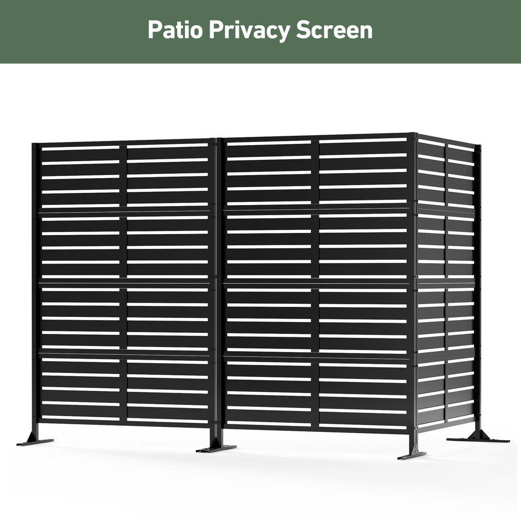 Modern Shade 72"H x 48"W Metal Privacy Screen 3-Panel Universal Ground Kit Modular Design for Patio Garden Black