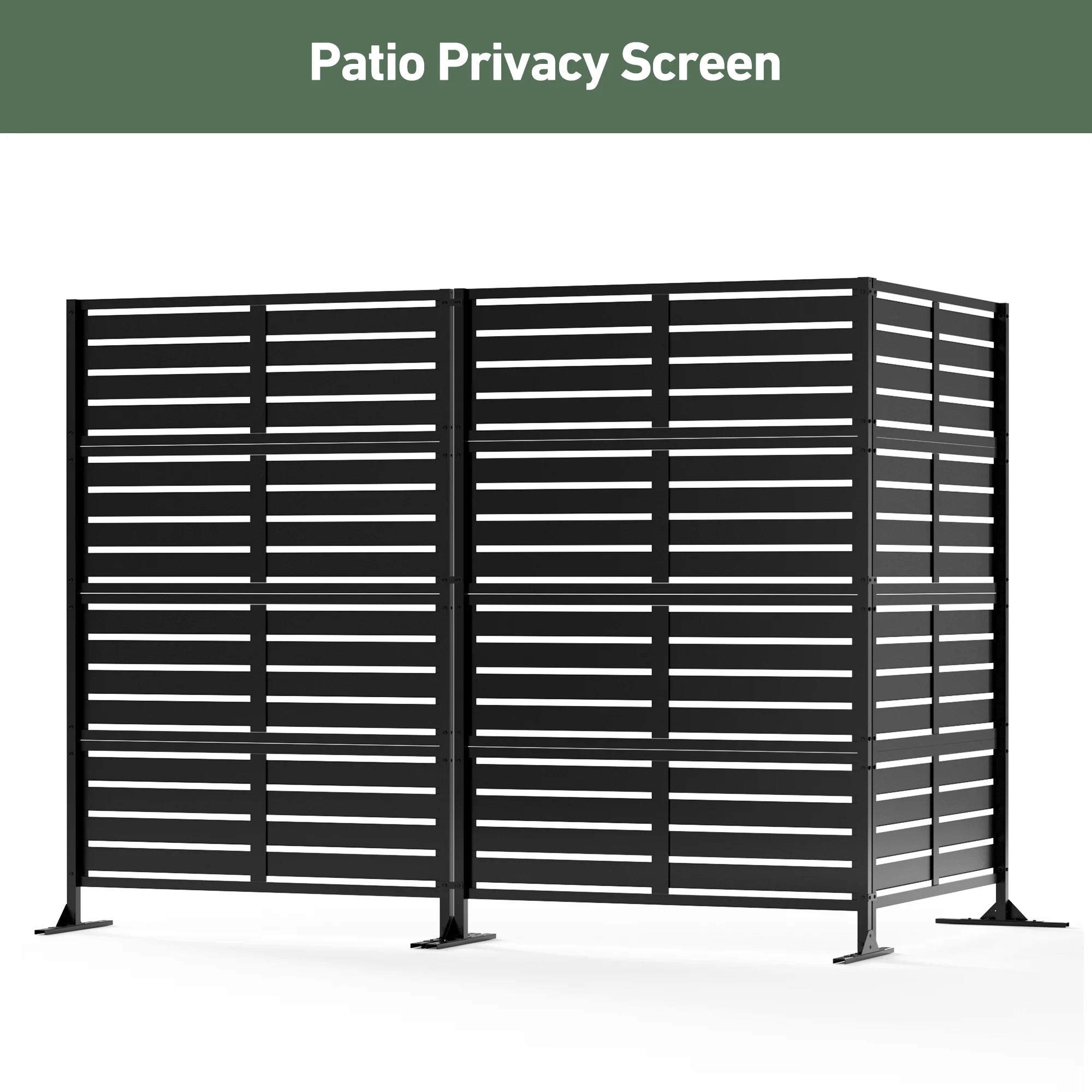 Modern Shade 72"H x 48"W Metal Privacy Screen 3-Panel Universal Ground Kit Modular Design for Patio Garden Black