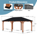 Modern Shade Tranquil Grove 12'x20’Hardtop Gazebo,Cedar Framed Pavilion with Galvanized Steel Roof,Permanent Patio Metal Gazebo for Outdoor Brown