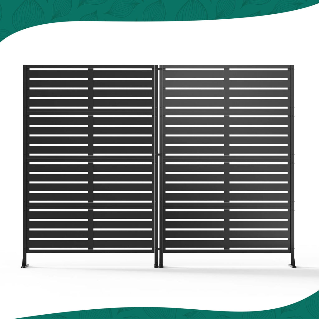 Modern Shade 72" Hx 48" W Metal Privacy Screen - Black Freestanding Outdoor Fence Panel for Privacy/ Space Division