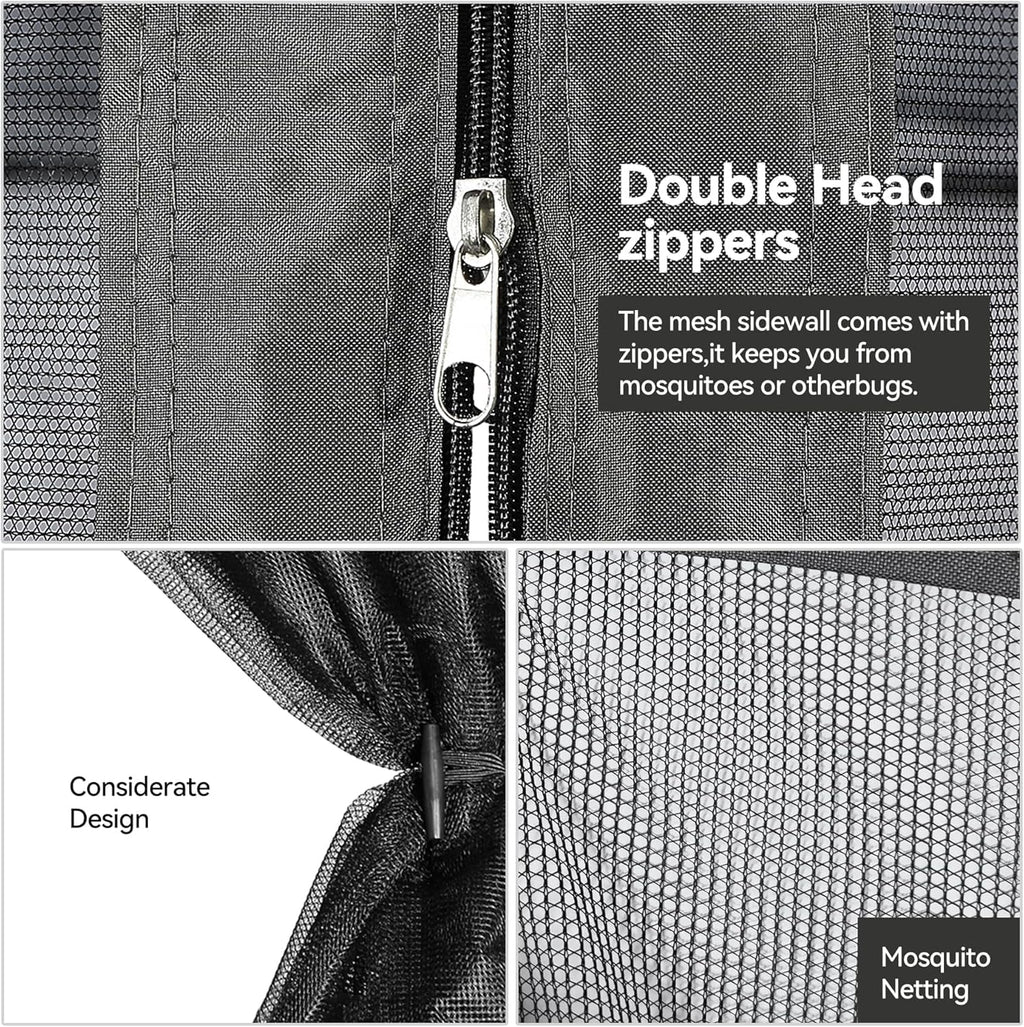 Covered Outdoor Universal 10'x10' Gazebo Mosquito Netting - 4-Panel Double-Zipper Screen Walls, Dark Gray & Black