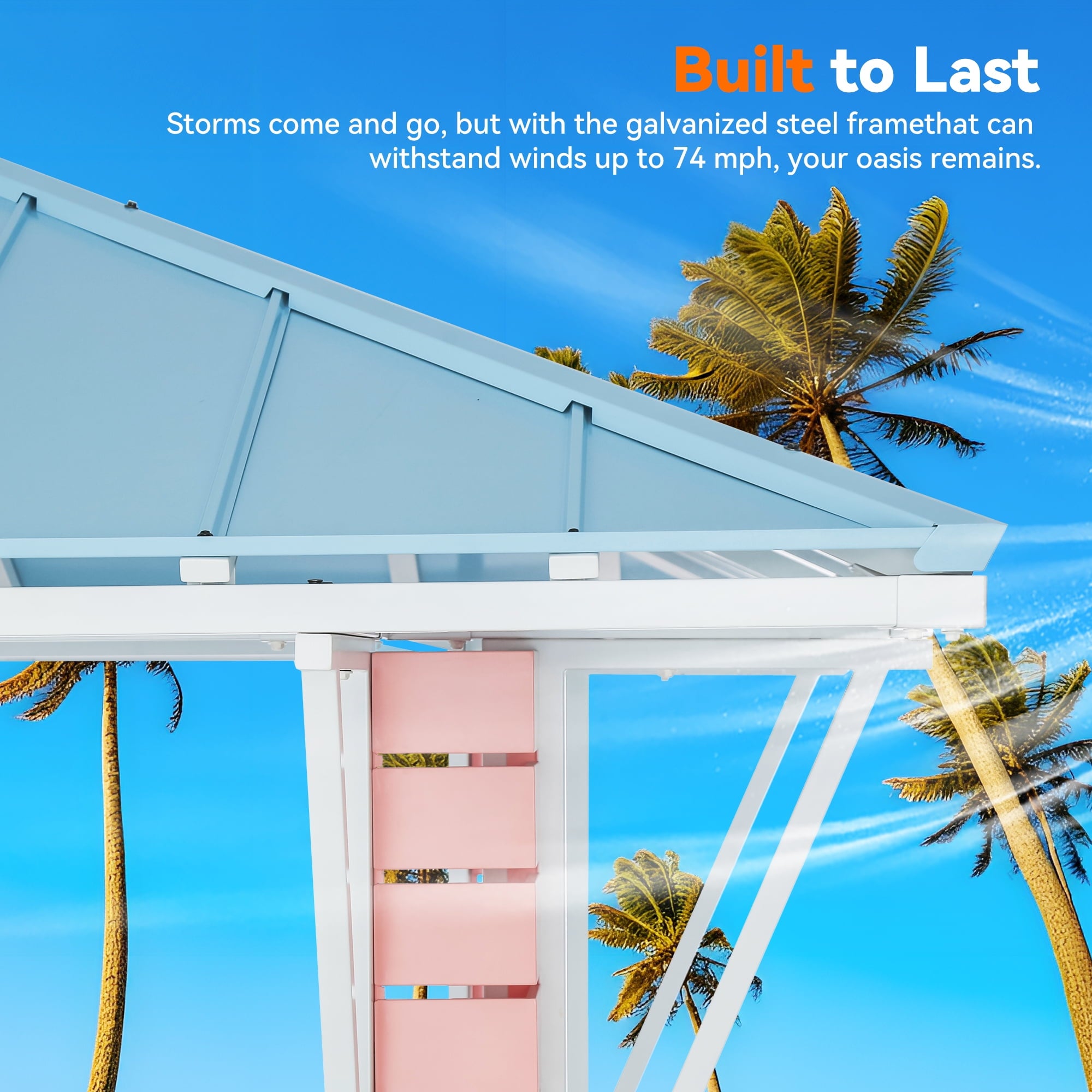 Modern Shade Permanent Coastal Dream Outdoor Bar & Grill Gazebo, Galvanized Steel Pavilion for Backyard, Pool, BBQ & Party