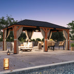 Modern Shade Tranquil Grove 12'x20’Hardtop Gazebo,Cedar Framed Pavilion with Galvanized Steel Roof,Permanent Patio Metal Gazebo for Outdoor Brown