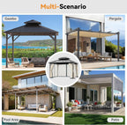 Covered Outdoor Universal 10'x12' Gazebo Mosquito Netting - 4-Panel Double-Zipper Screen Walls, Slate Gray & Beige