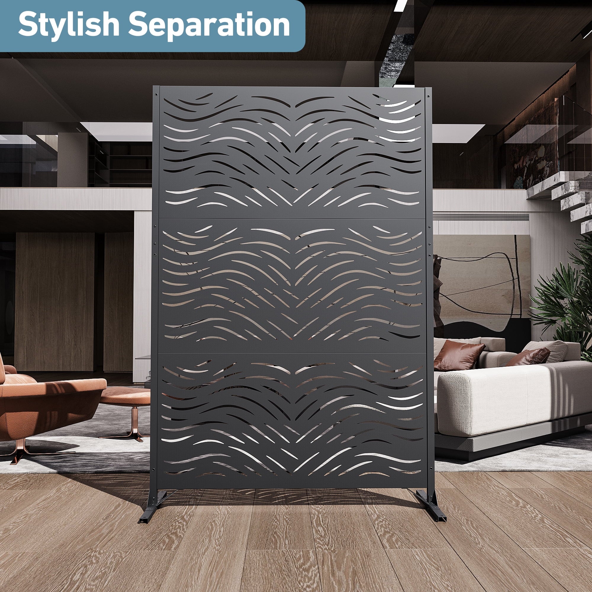 Modern Shade 4x6 FT Metal Privacy Screen, Freestanding Outdoor Decorative Panel, (Ripple Flow)