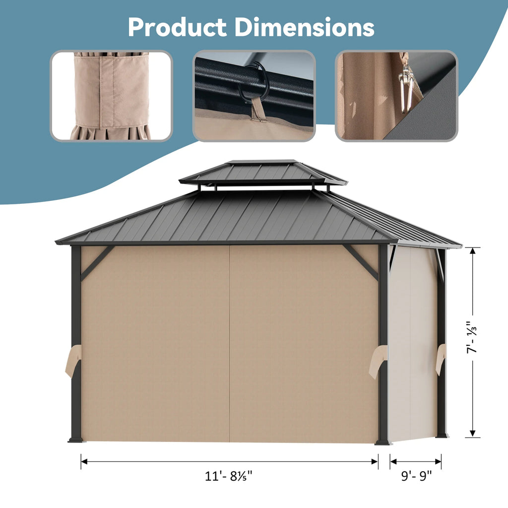 Covered Outdoor Gazebo Curtain Replacement 10' x12' 4- Panel Waterproof Sun- Protective( Curtain Only)