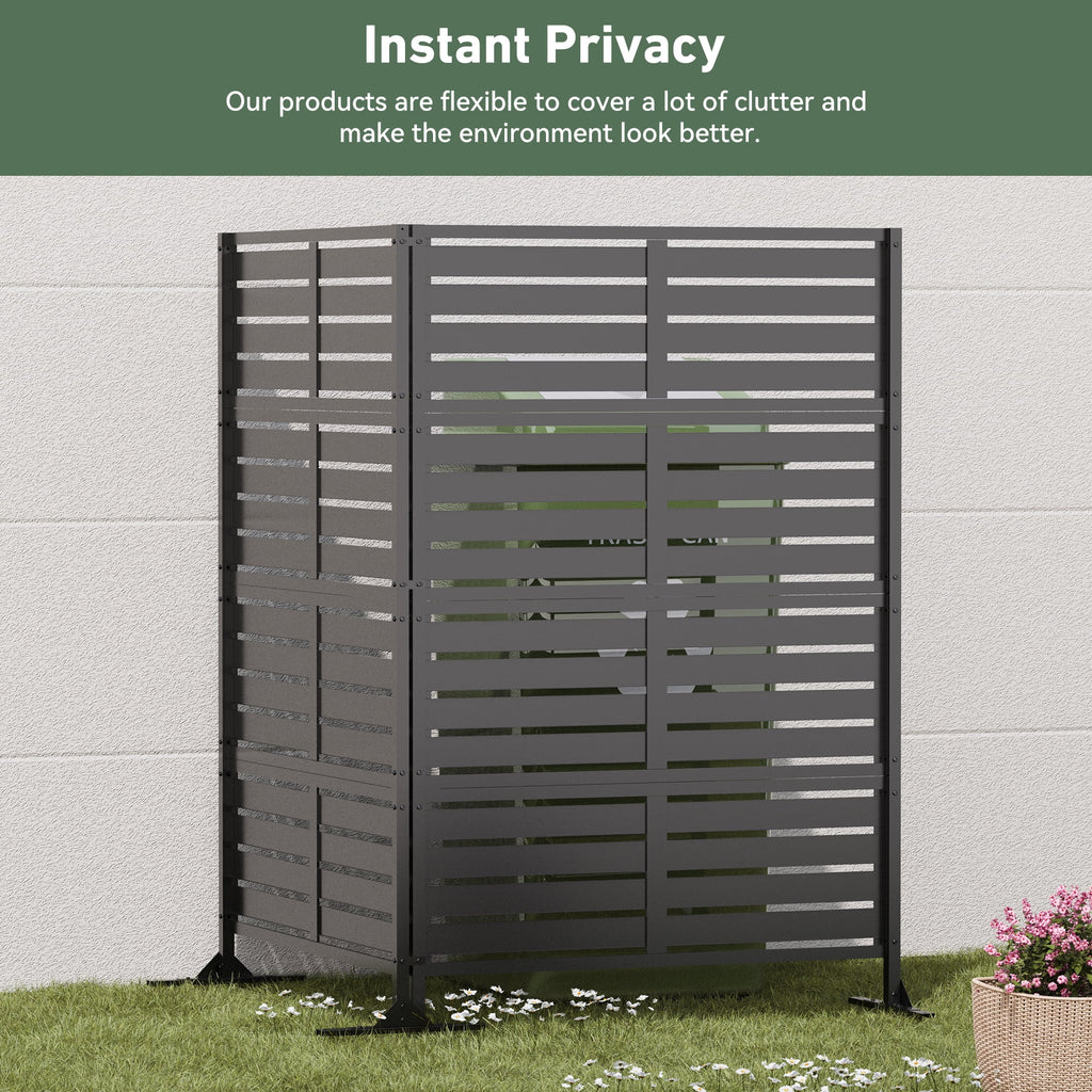 Modern Shade 72"H x 48"W Metal Privacy Screen 3-Panel Universal Ground Kit Modular Design for Patio Garden Black