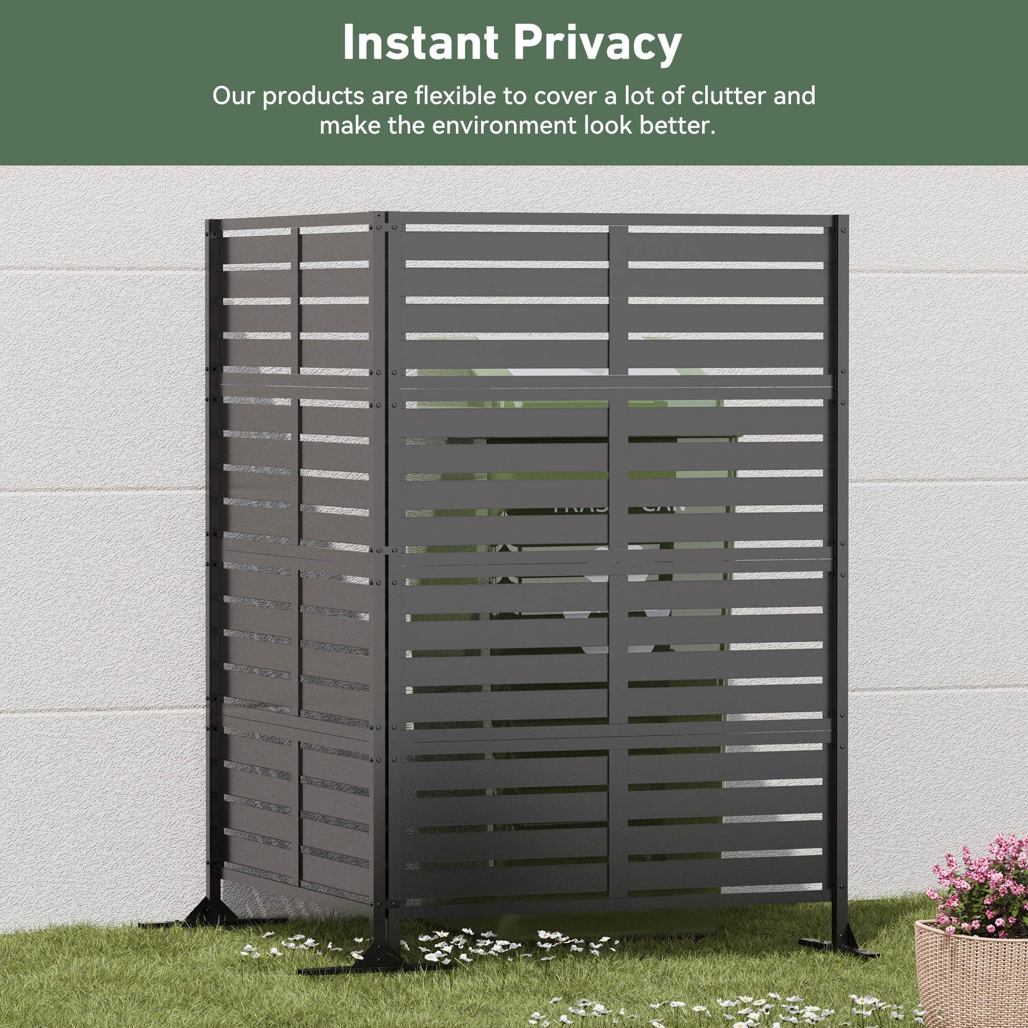 Modern Shade 72"H x 48"W Metal Privacy Screen 3-Panel Universal Ground Kit Modular Design for Patio Garden Black