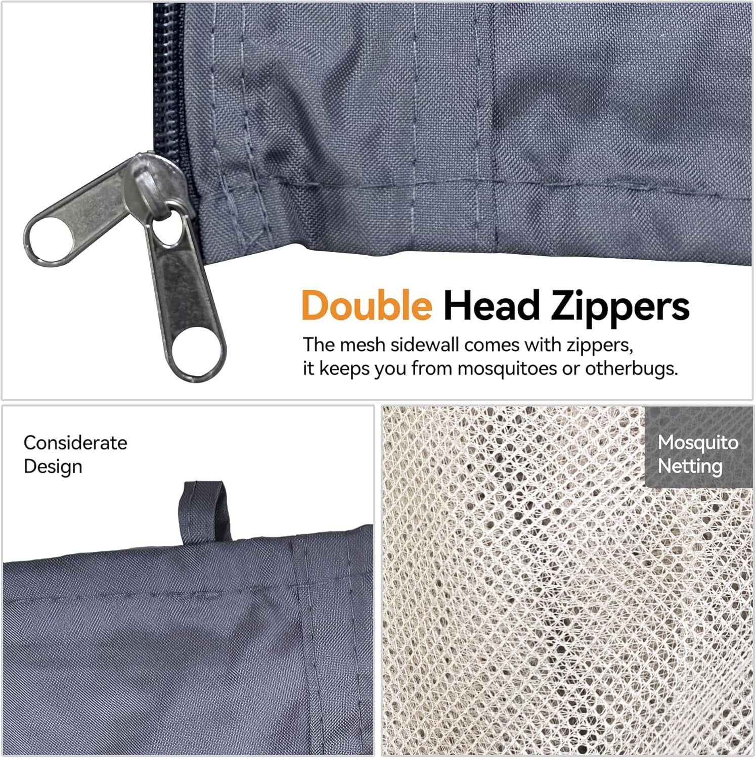 Covered Outdoor Universal 10'x12' Gazebo Mosquito Netting - 4-Panel Double-Zipper Screen Walls, Slate Gray & Beige