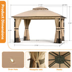Covered Outdoor 11'x13' Patio Gazebo Canopy Tent,Pop up Gazebo with LED Lighting,Soft-Top Dual Roof Design