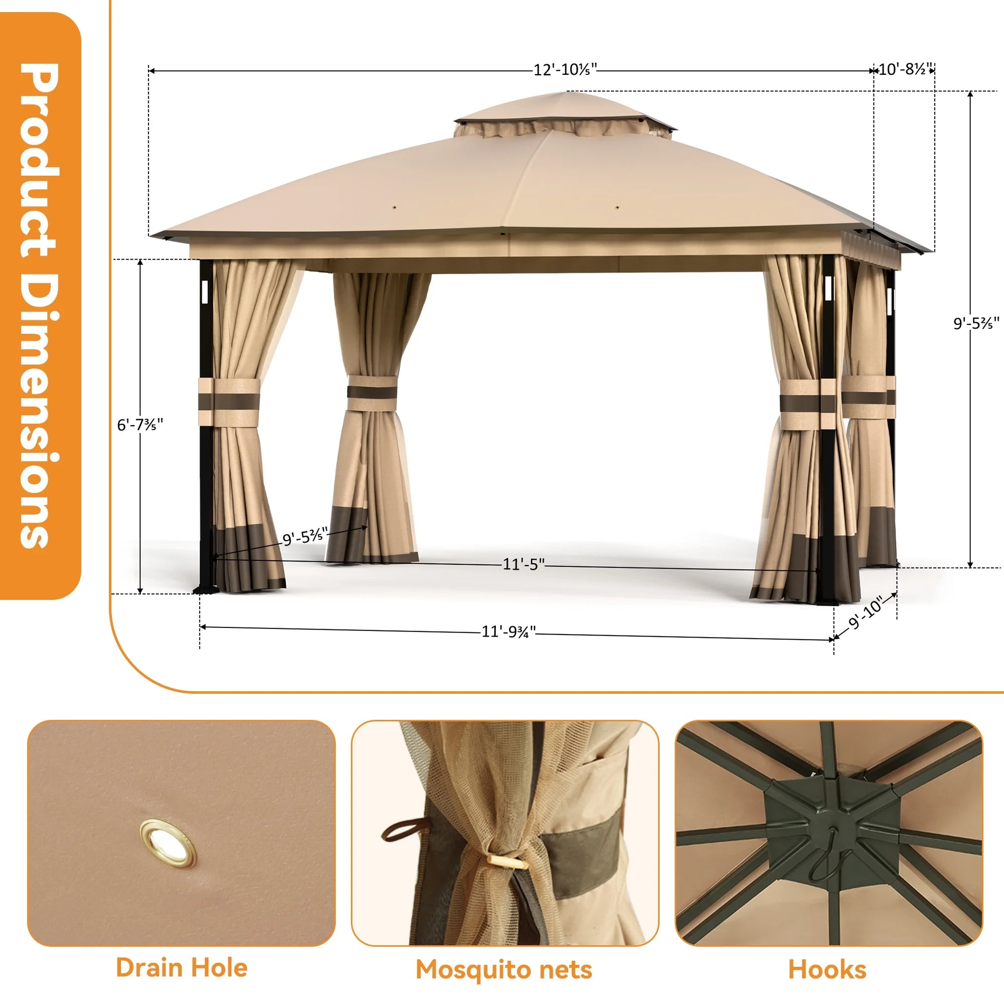 Covered Outdoor 11'x13' Patio Gazebo Canopy Tent,Pop up Gazebo with LED Lighting,Soft-Top Dual Roof Design