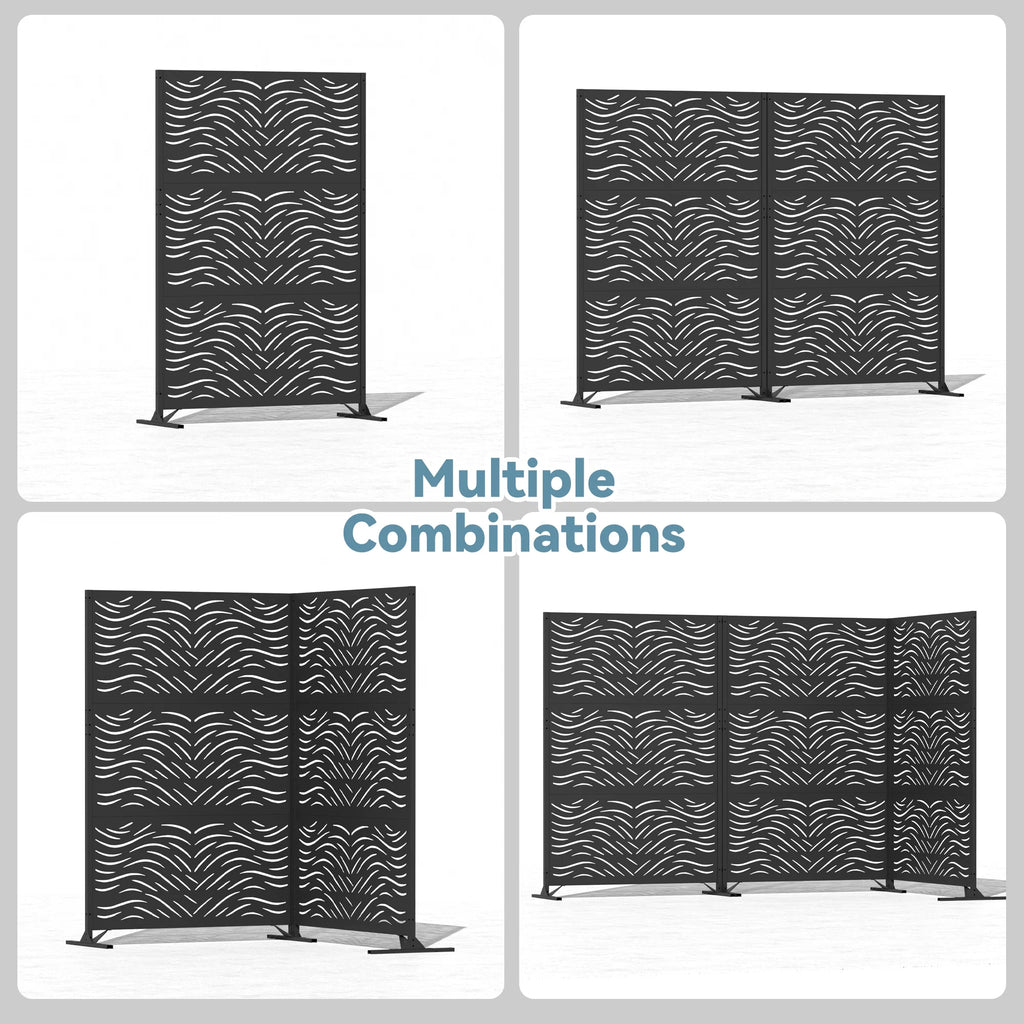 Modern Shade 4x6 FT Metal Privacy Screen, Freestanding Outdoor Decorative Panel, (Ripple Flow)