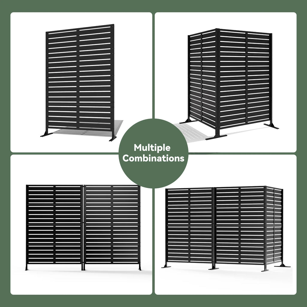 Modern Shade 72"H x 48"W Metal Privacy Screen 3-Panel Universal Ground Kit Modular Design for Patio Garden Black
