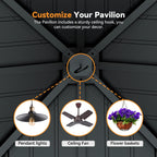 Modern Shade Tranquil Grove 12' x 12' Wood Gazebo - Polycarbonate Hip Roof Hardtop with Mosquito Netting & Curtains, Hooks