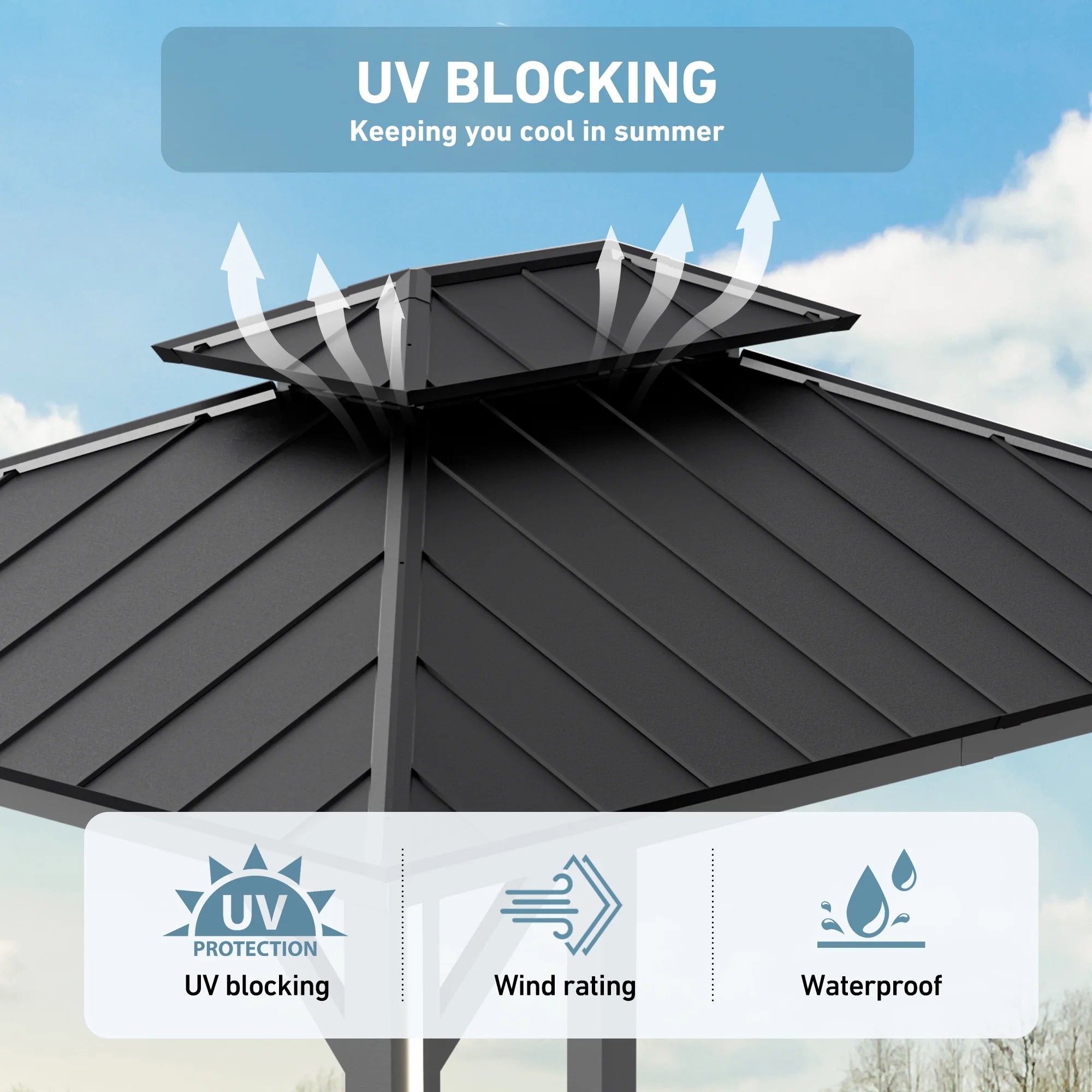 Modern Shade 12' x 14' Hardtop Gazebo with 4 LED Lights, Outdoor Gazebo with Double Galvanized Steel Roof，USB Charging Port Black