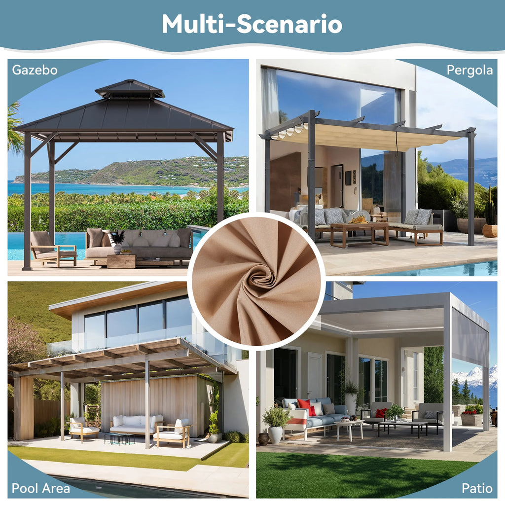 Covered Outdoor Universal 11' x13' Gazebo Curtain Replacement 4 Panel Zippered Sidewalls Grey