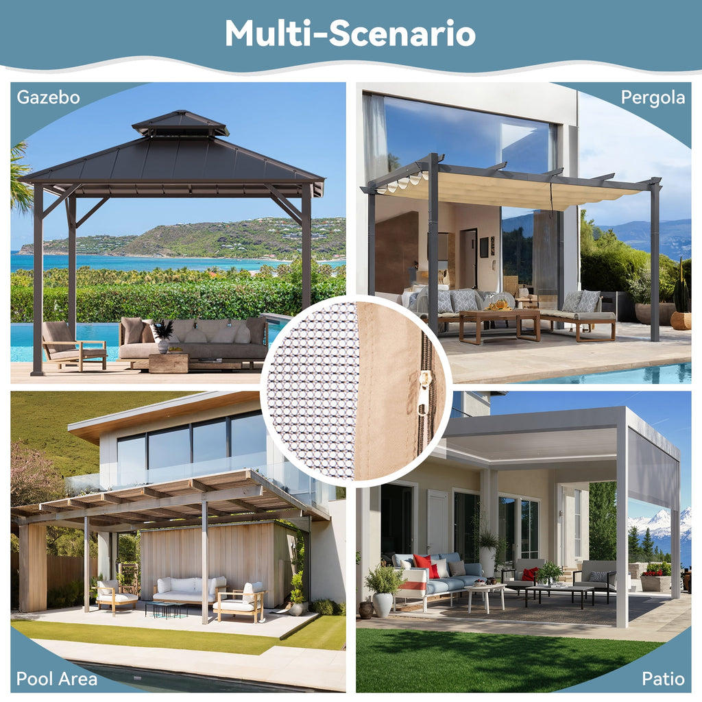 Covered Outdoor Gazebo Mosquito Netting Replacement - 12'x14' 4-Panel Double-Head Zipper Net Only