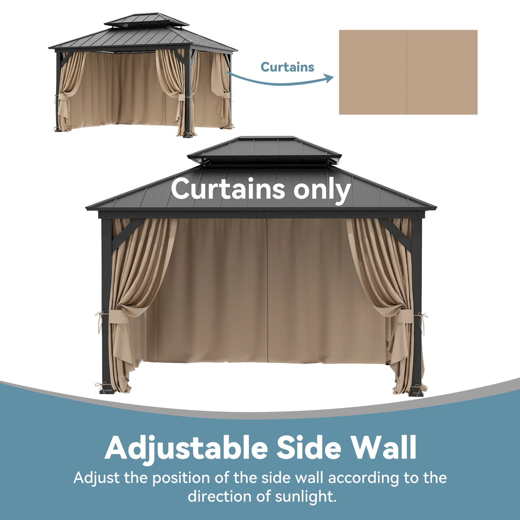 Covered Outdoor Universal 11' x13' Gazebo Curtain Replacement 4 Panel Zippered Sidewalls Grey